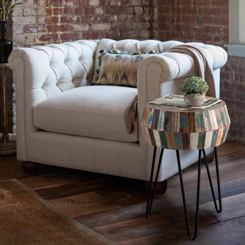 Greenage Reclaimed Wood End Table Living Room Night Stand Use - 16" x 16" x 22" Heigh - Drum Round