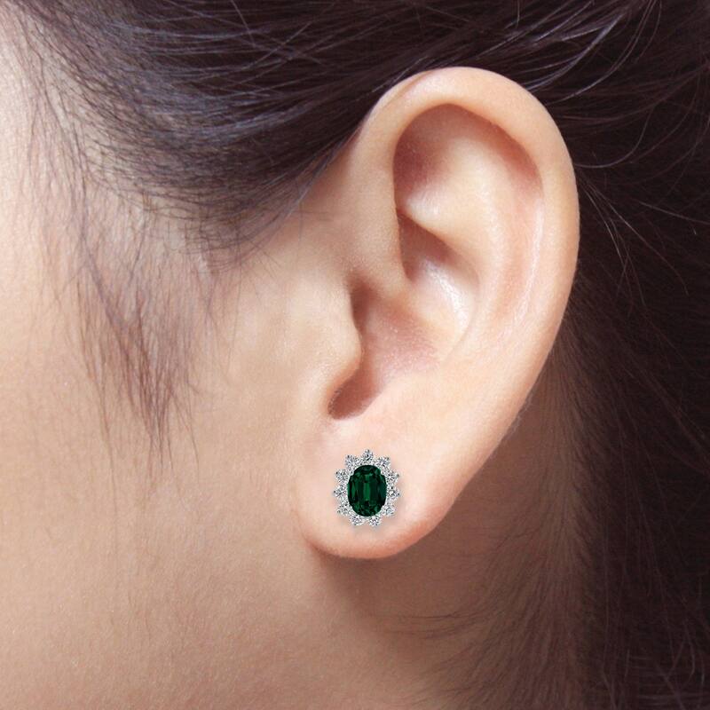 Auriya 2 1/4ct Iconic Oval-cut Emerald Halo Diamond Stud Earrings 1 1/4ctw 18k Gold