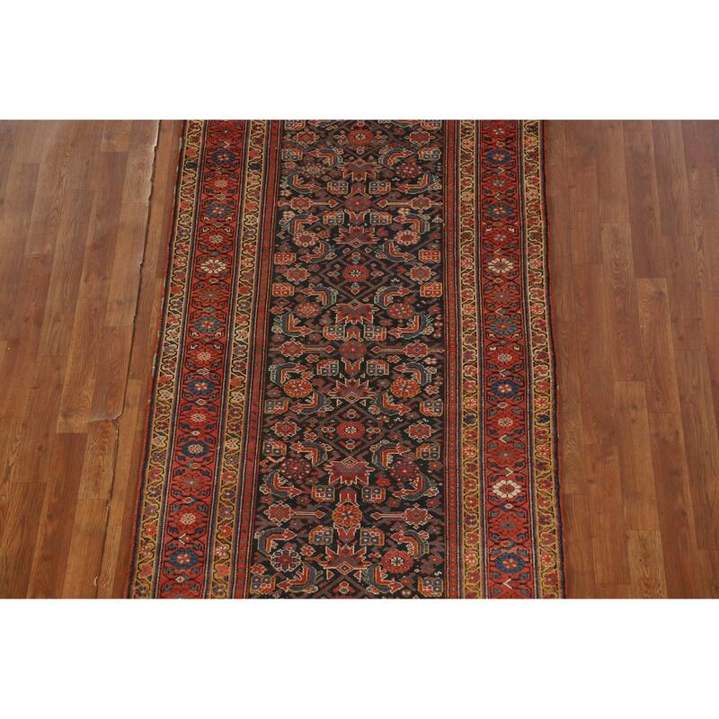 Hand Knotted Oriental 100% Wool Carpet Traditional All-Over Navy Blue & Blues Malayer Runner Rug - 16' 9'' X 3' 7''