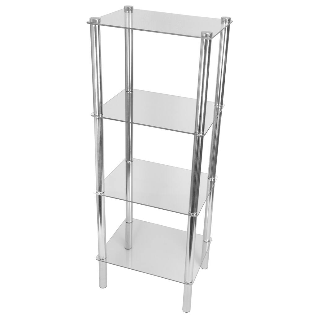 4 Tier Multi Use Rectangle Glass Corner Shelf, Clear