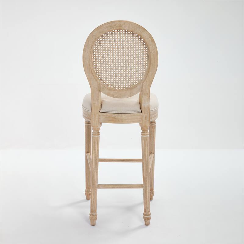French Country Cotton Linen Barstools Set of 2 （25/29 Inch Seat High）