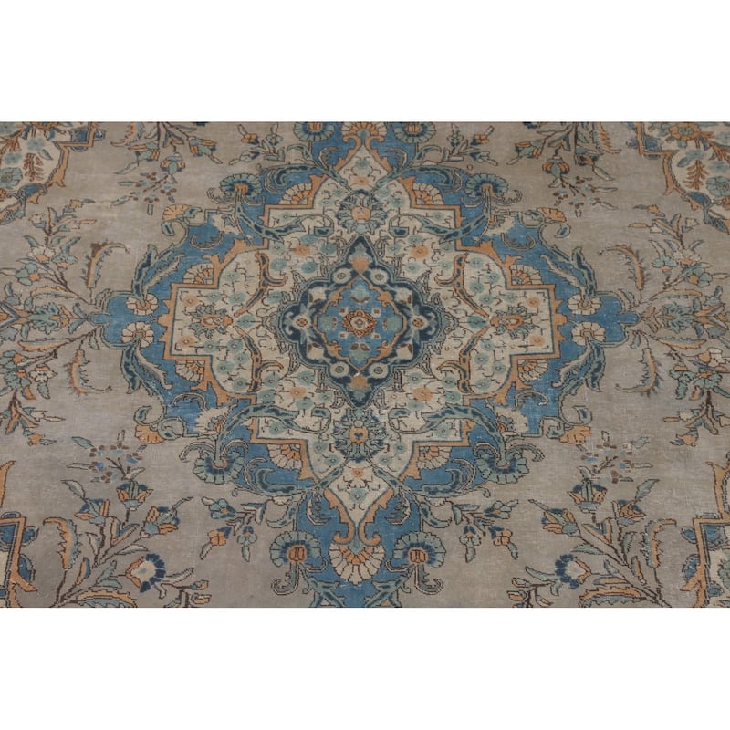 Distressed Tabriz Vintage Persian Area Rug Handmade Wool Carpet - 9'3" x 12'10"