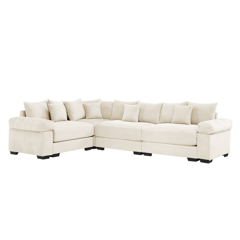 GDFStudio - Corduroy L-Shaped 4-Seater 116.9" Cloud Modular Sectional Couch