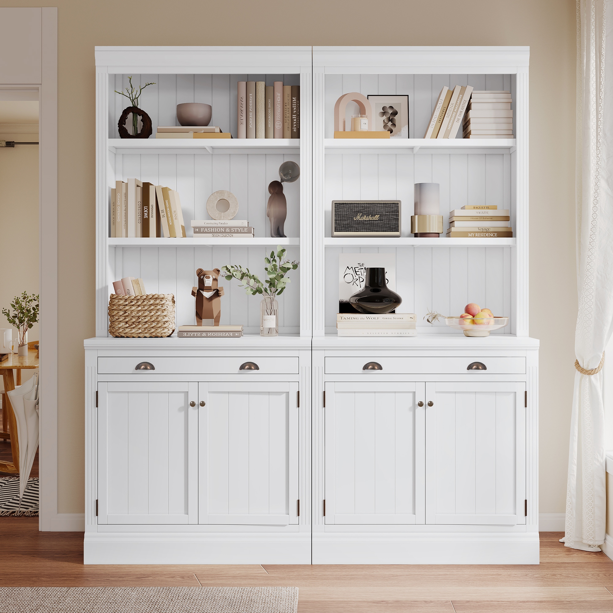 Tall bookshelf with storage hotsell