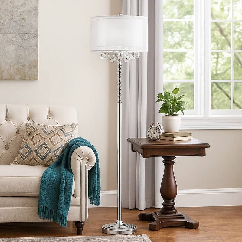 Twisted Crystal Accent Floor Lamp with Dual Fabric Shade, Clear