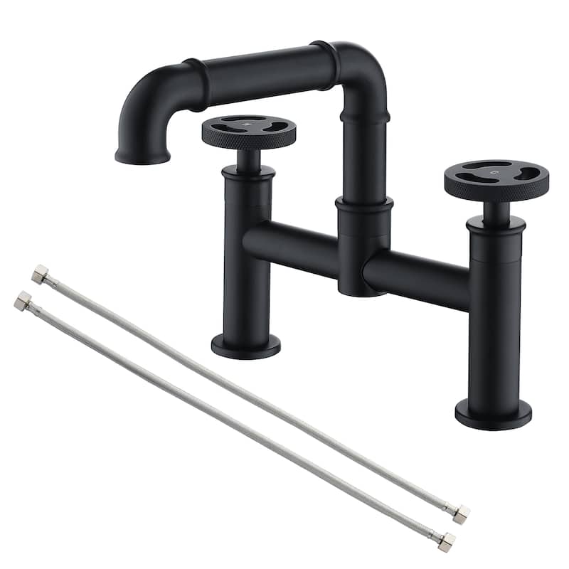 Modern Industrial-style 2-Hole Bathroom Faucet Widespread in Black