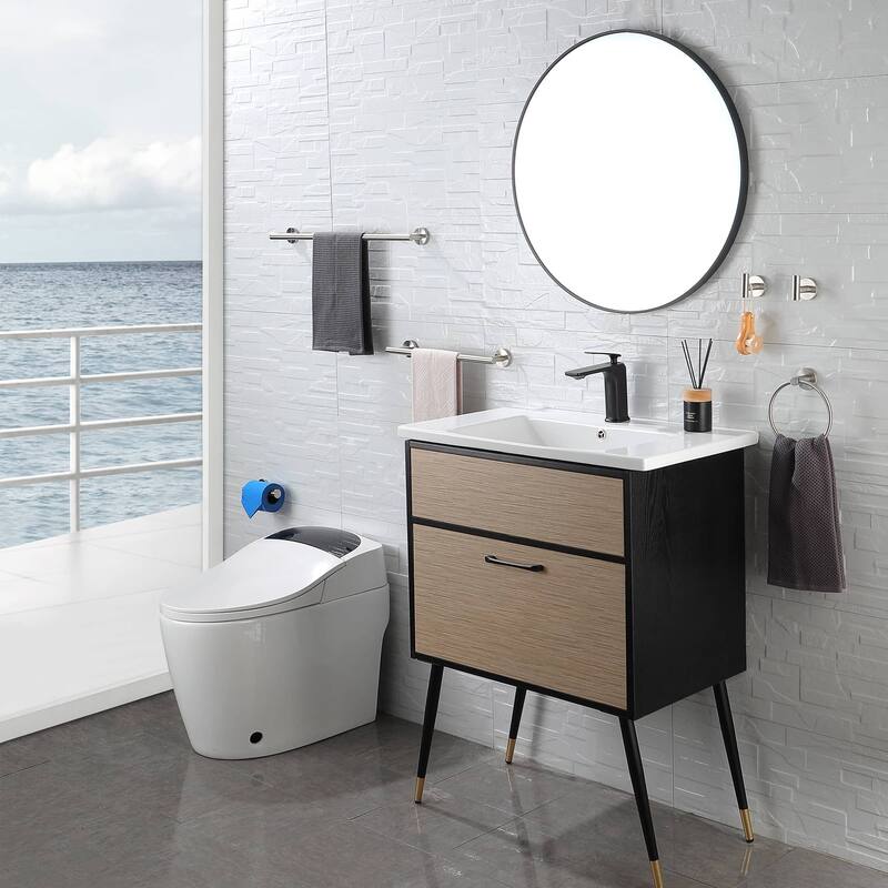6-Piece Bathroom Hardware Set 23'' Bathroom Towel Bar Toilet Paper Holder Towel Ring Robe Hooks Stainless Steel Accessories Set