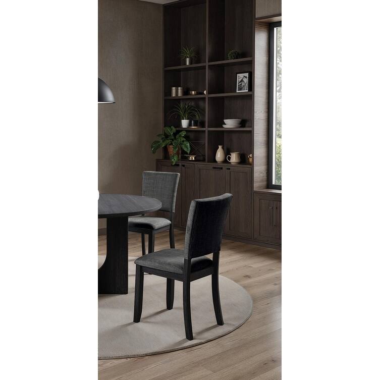 Elegant 5pc Dining Set Round Table and Upholstered Chairs Gray Finish