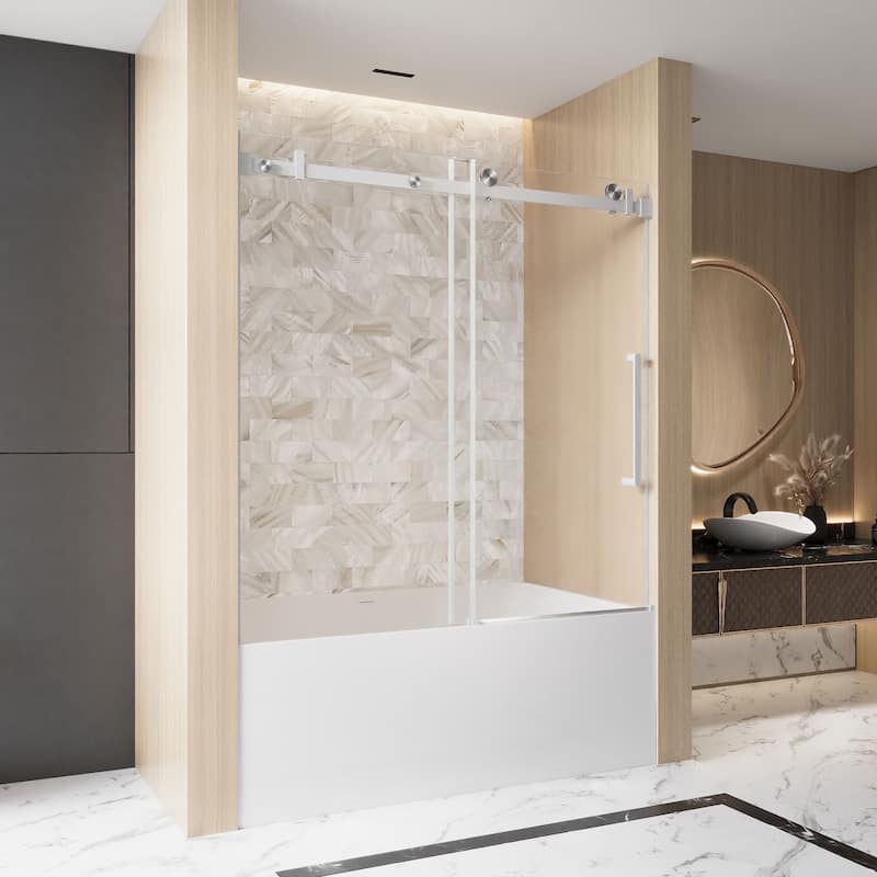 60 "W x 60" H Frameless Single Sliding Shower Door with Stainless Steel Handle - 60'' x 0.38'' x 60''