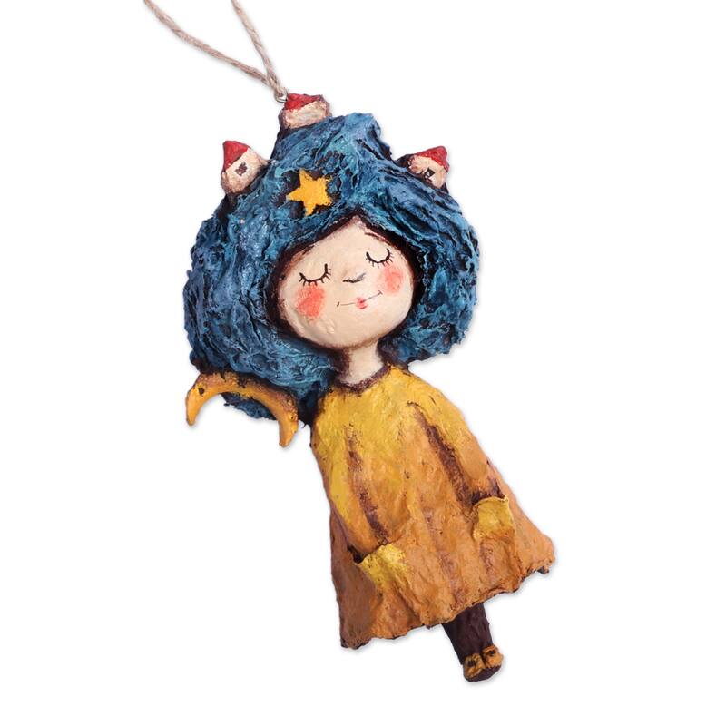 Novica Handmade Dreamy Nighttime Papier Mache Ornament