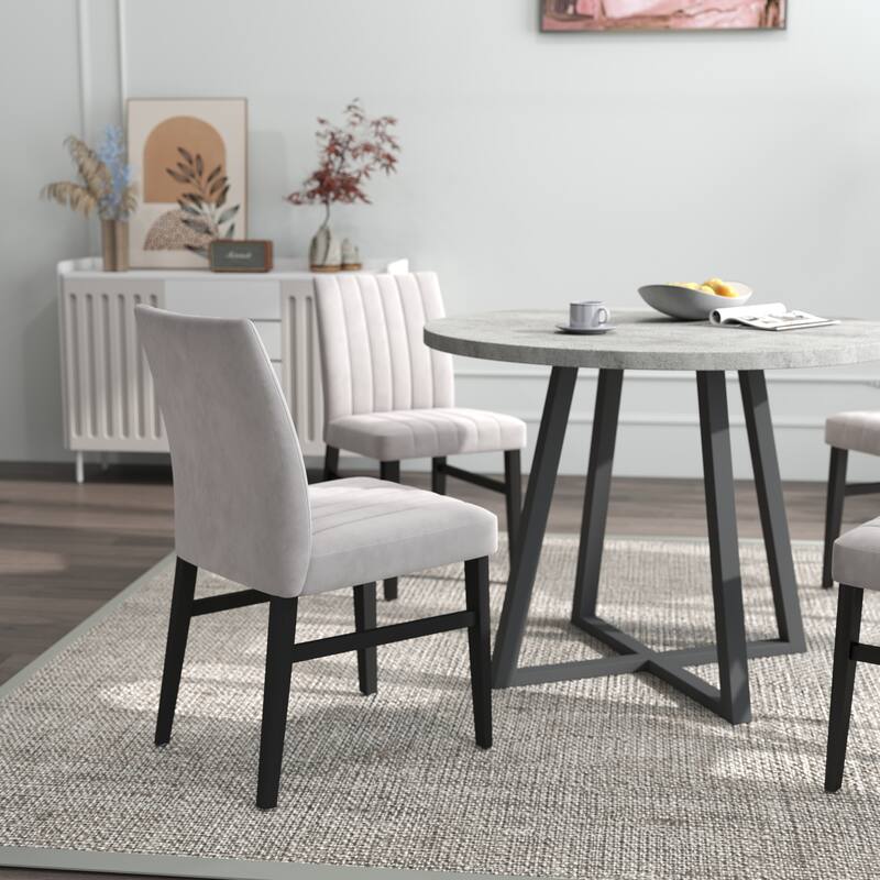 Roundhill Furniture Edo 5-Piece Dining Set, Round Table with 4 Upholstered Chairs,