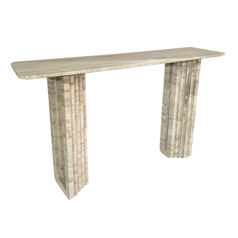 Travertine Console Table Rectangular Shape Narrow Entryway - 32" White - 54" x 14" x 32"