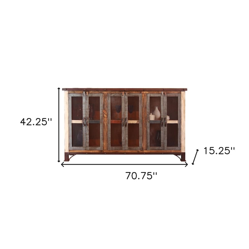 HomeRoots 71" Brown Solid and Manufactured Wood Distressed Credenza - 70.75 in. x 42.25 in. x 15.25 in.