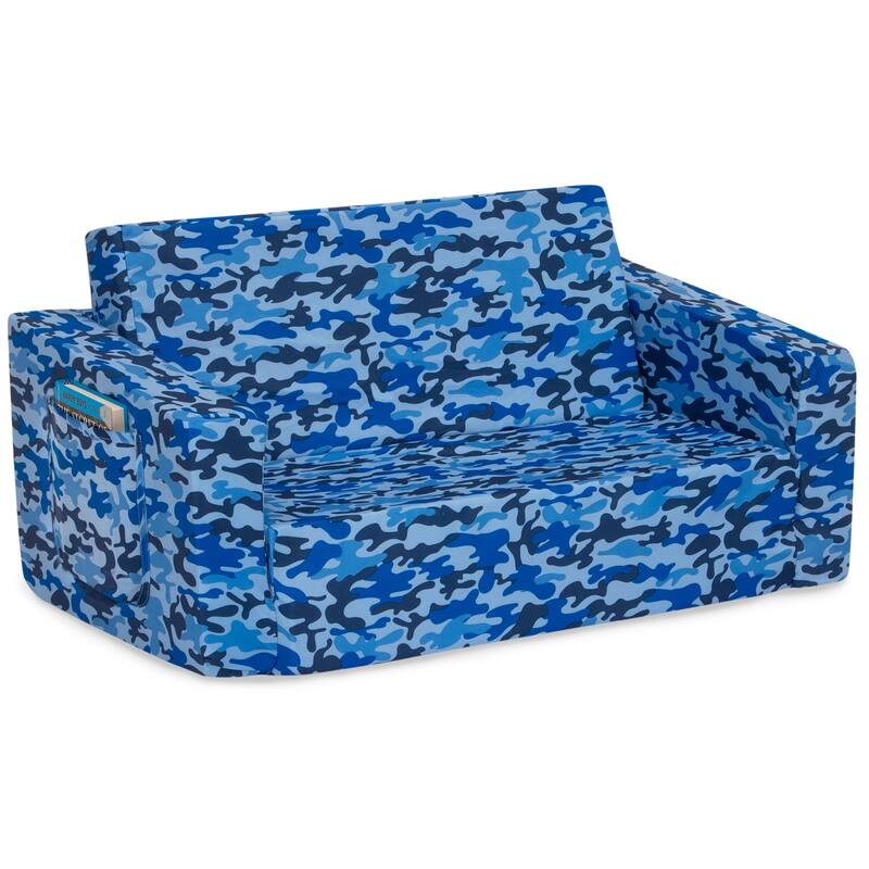 Delta Children Cozee Flip-Out Sofa - 2-in-1 Convertible Sofa to Lounger for Kids - Blue Camo