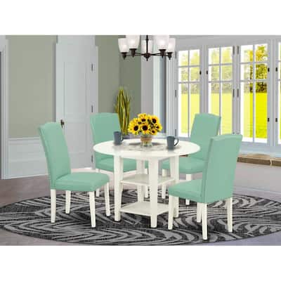 HomeStock 5-Pc Linen White Finish Solid Wood Top-Round Dining Room Set with Dropleaf-Seats 4