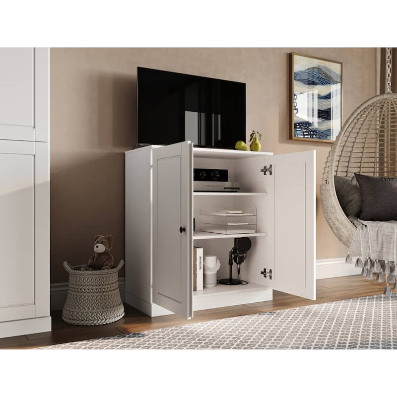 Palace Imports 100% Solid Wood TV Stand with Solid Doors for TVs up to 32"