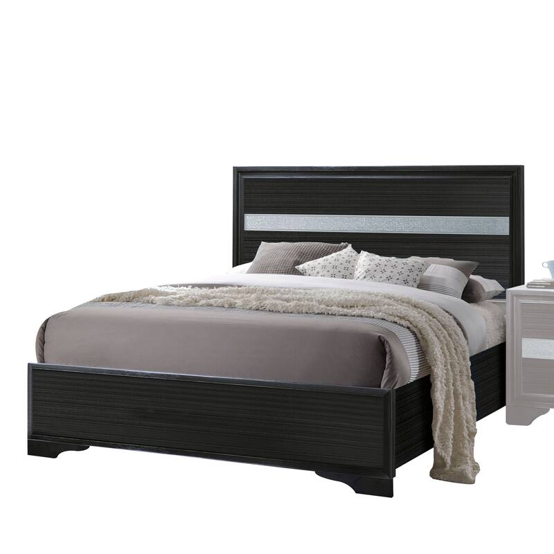 Twin Size MDF Panel Bed with Sparkling Acrylic Inlay and Contemporary Design - Black