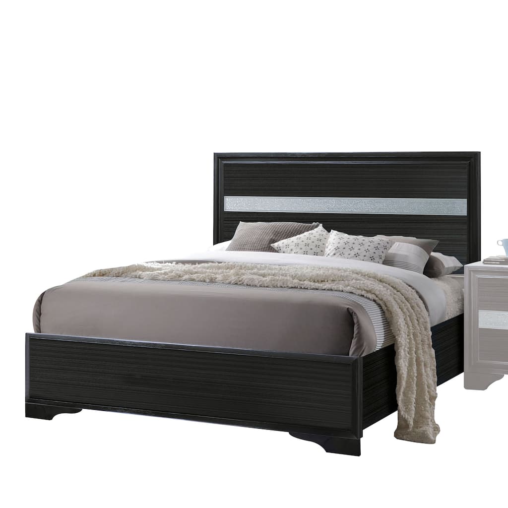 Twin Size MDF Panel Bed with Sparkling Acrylic Inlay and Contemporary Design
