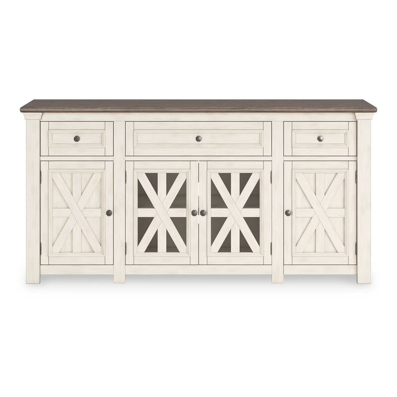 Bolan TV Media Console, White, Weathered Gray Wood, Metal, 73 Inch