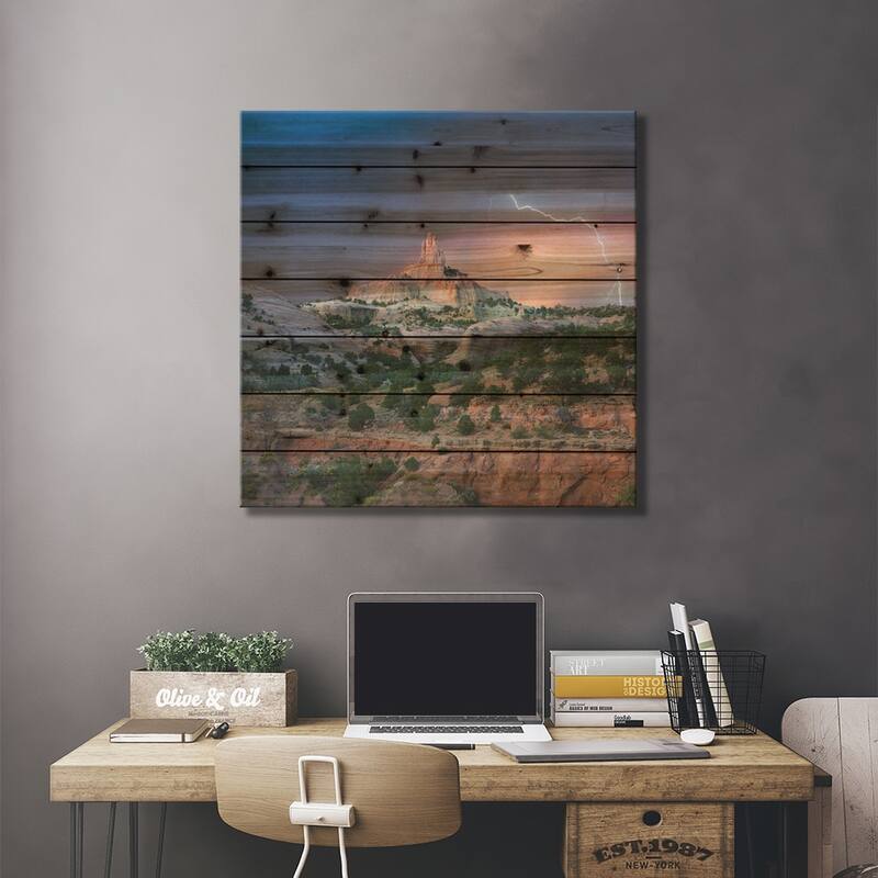 Lightning At Church Rock, Red Rock State Park, New Mexico Print On Wood by Tim Fitzharris - Multi-Color