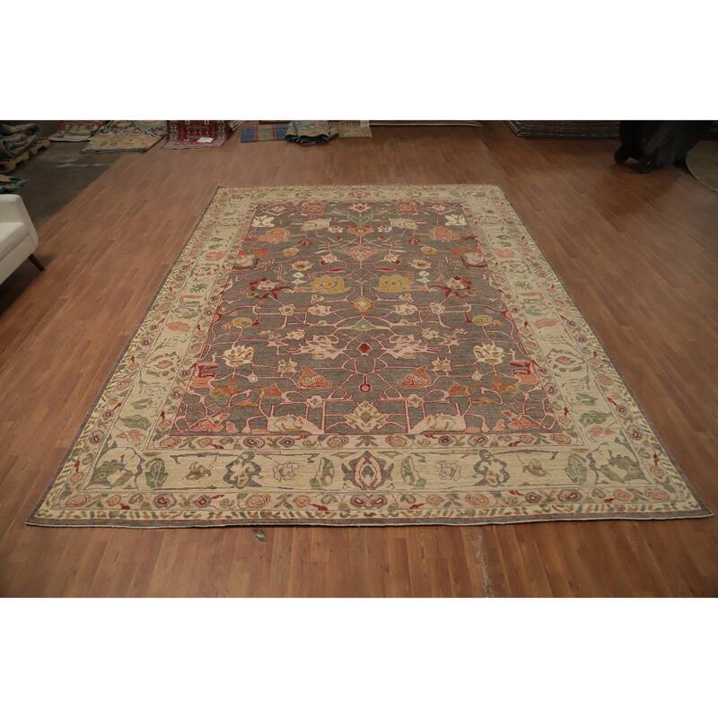 Hand Knotted Oriental 100% Wool Carpet Transitional All-Over Greys & Charcoal Oushak Area Rug - 13' 11'' X 10' 6''