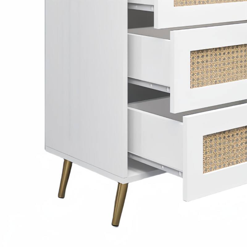 Modern Farmhouse Wooden Dresser with Rattan Drawers Front Panels