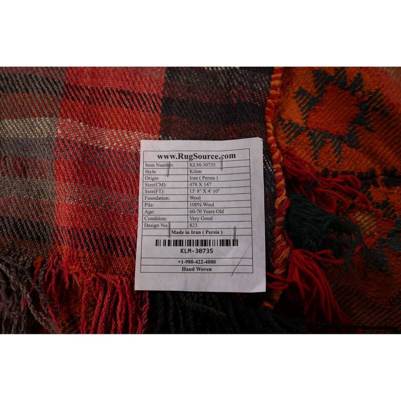 Tribal Kilim Persian Antique Runner Rug Flatweave Wool Carpet - 4'10"x 15'8"