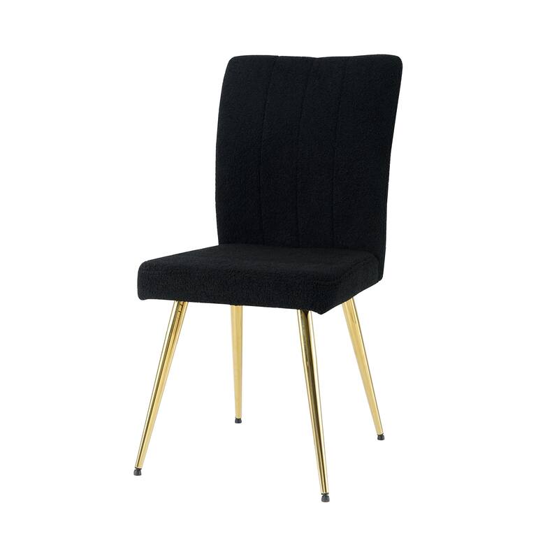Modern Black Teddy Wool Dining Chairs Set of 4, Upholstered Chair with Fabric Accent Side Chair, Side Chair with Gold Metal Legs