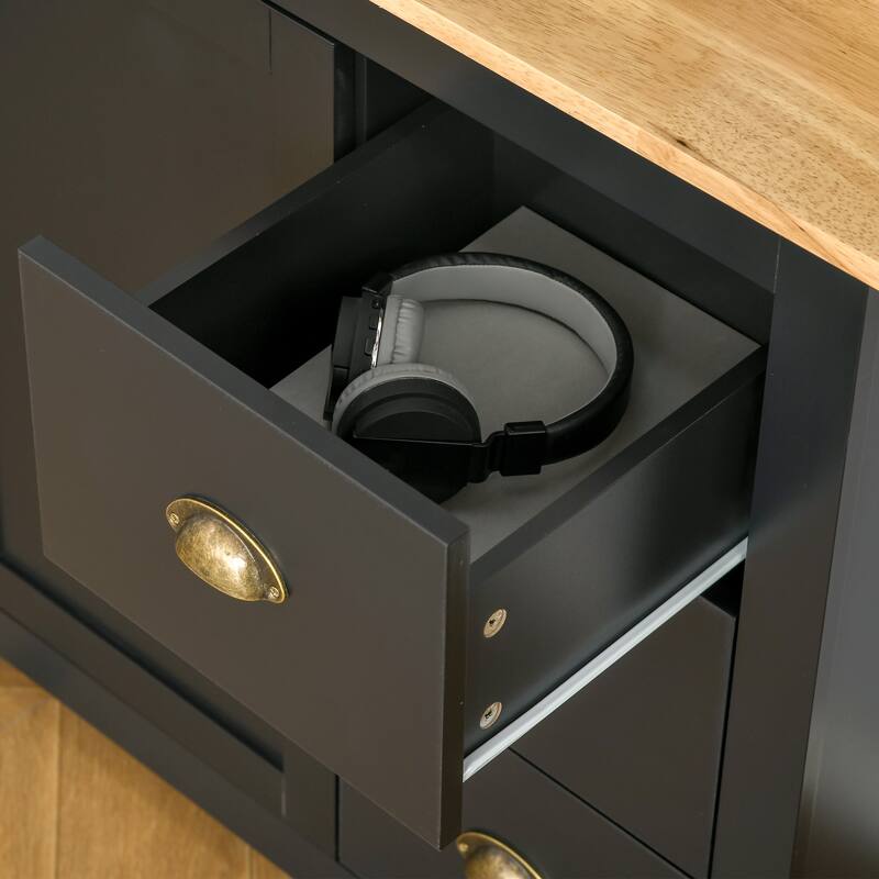 HOMCOM Modern Floor Cabinet, Storage Sideboard, Kitchen Buffet Table w/ Rubberwood Top, 3 Drawers and Cabinet