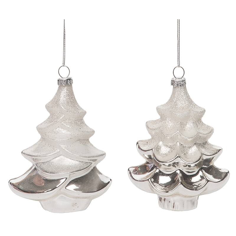 Transpac Glass 5 in. Multicolored Christmas Tree Ornament Set of 2