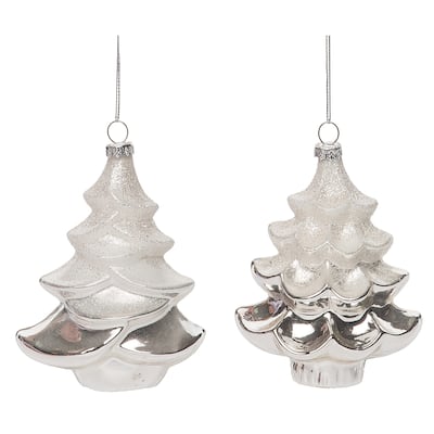 Transpac Glass 5 in. Multicolored Christmas Tree Ornament Set of 2