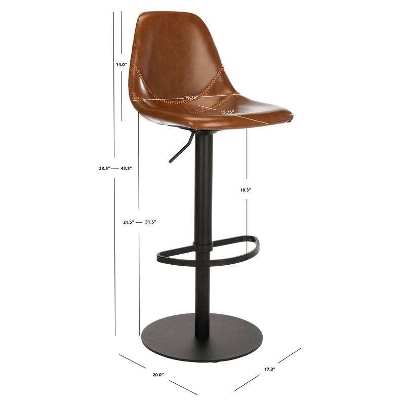 SAFAVIEH Mady Adjustable Swivel Bar Stool - 17.3" x 20" x 33.5-43.5" - 17Wx20Dx44H