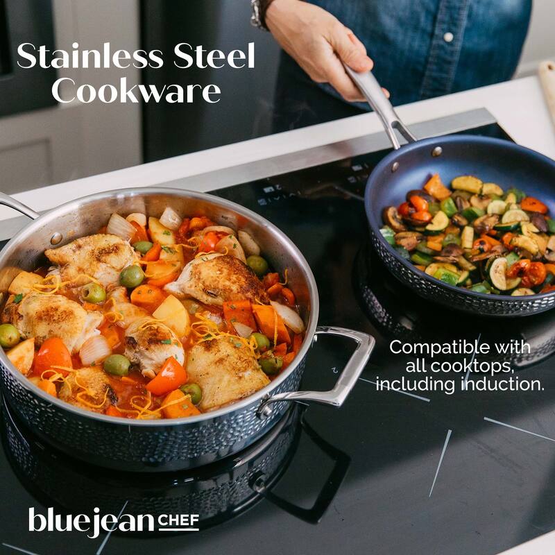 Blue Jean Chef 3Piece Stainless Steel Cookware Set, Hammered Finish