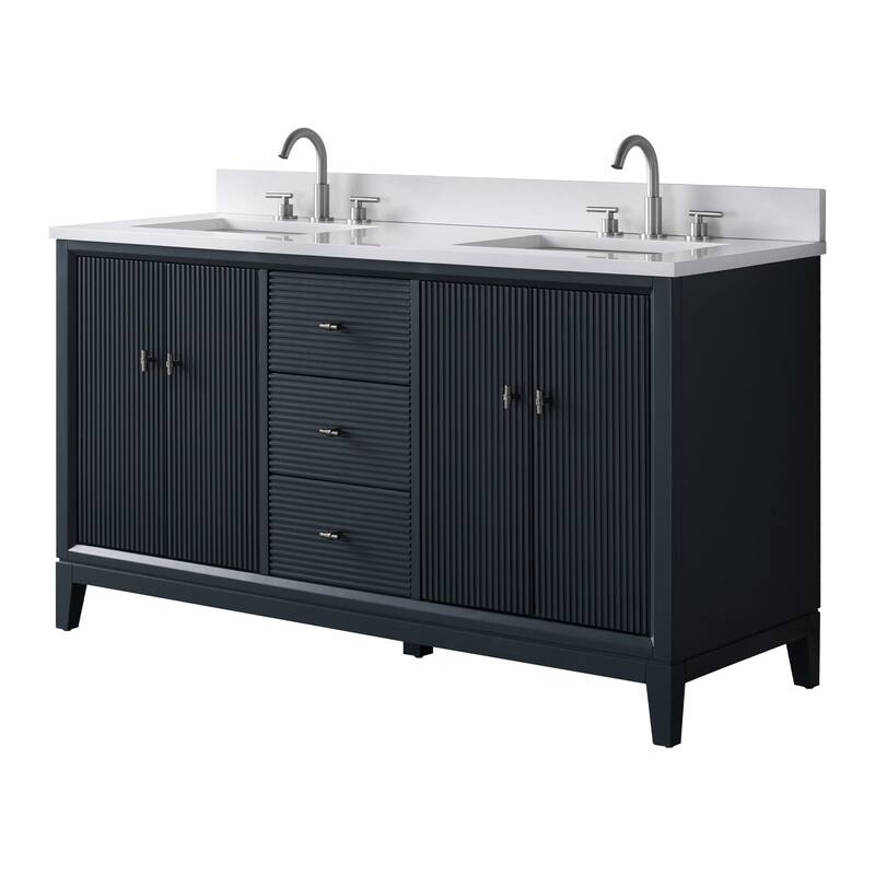 Vanity Art 60" Freestanding Bathroom Vanity with Engineered Marble Top and Sinks
