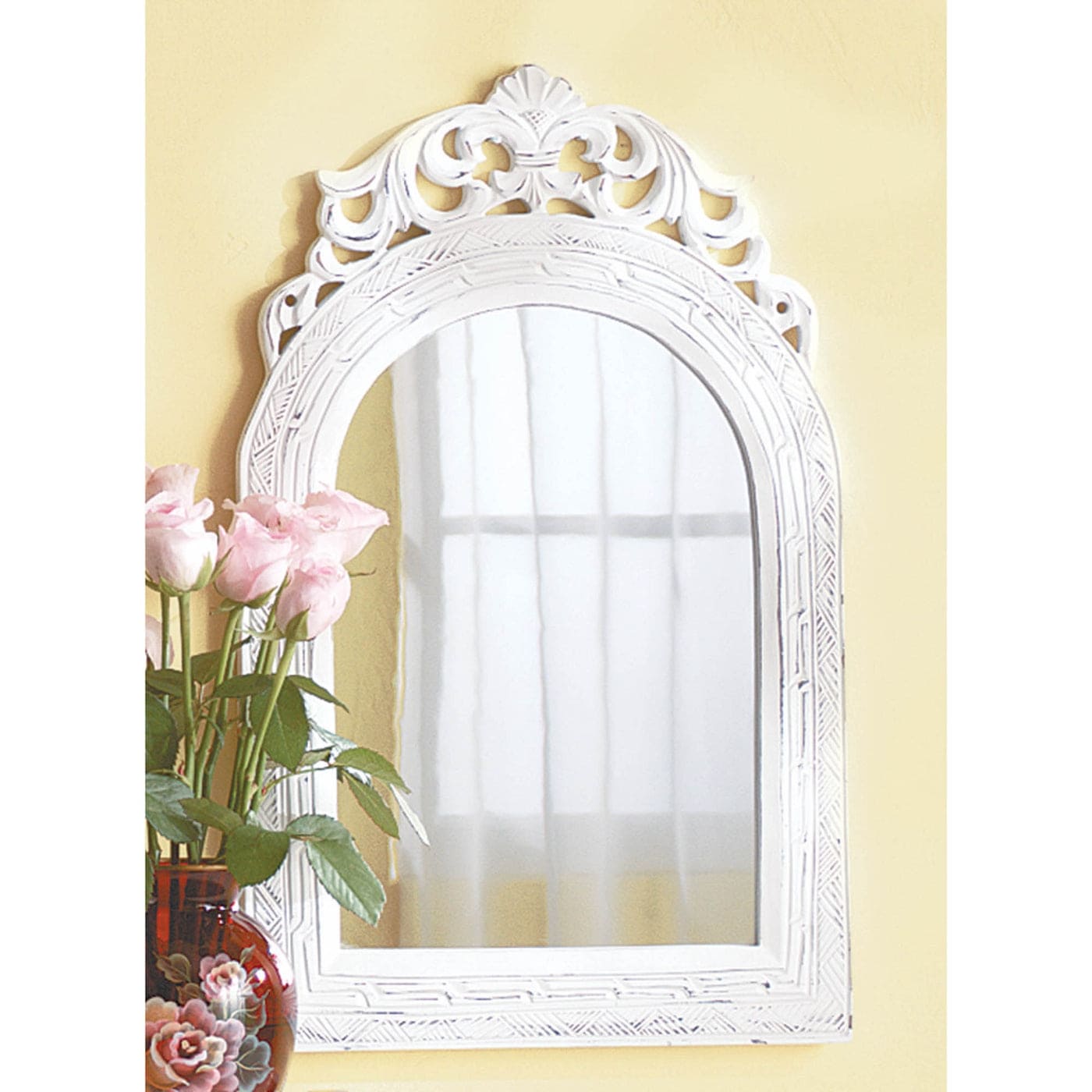Set of 2 Arched top Wall French Country Mirrors Antique White