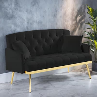55.5" Velvet 2-Seater Sofa with 2 Pillows, Contemporary Design, and Easy Assembly