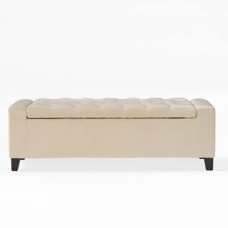 Roomfitters Upholstered Storage Ottoman Bench with Tufted Top, Footrest and Entryway Seat,Ivory