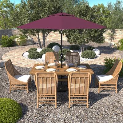 California Umbrella 9' Round Crank Lift Push Button Tilt Black Aluminum Patio Umbrella with Pacifica Pacific Blue Fabric