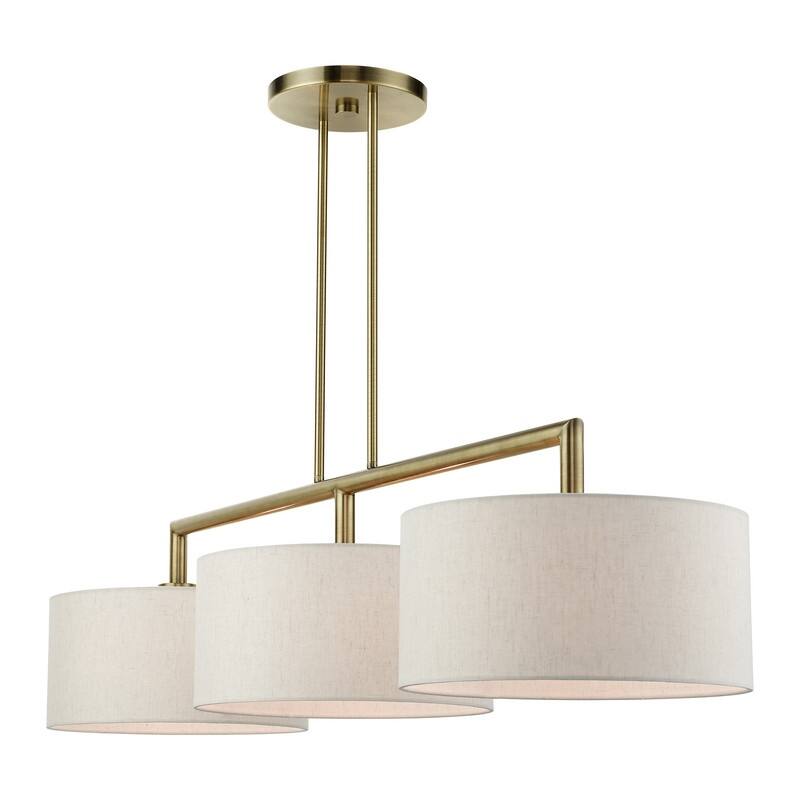 Livex Lighting 3-light Antique Brass Linear Chandelier, 49293-01 - 51" L x 14" W x 18.25" - 48.25" Adj. H