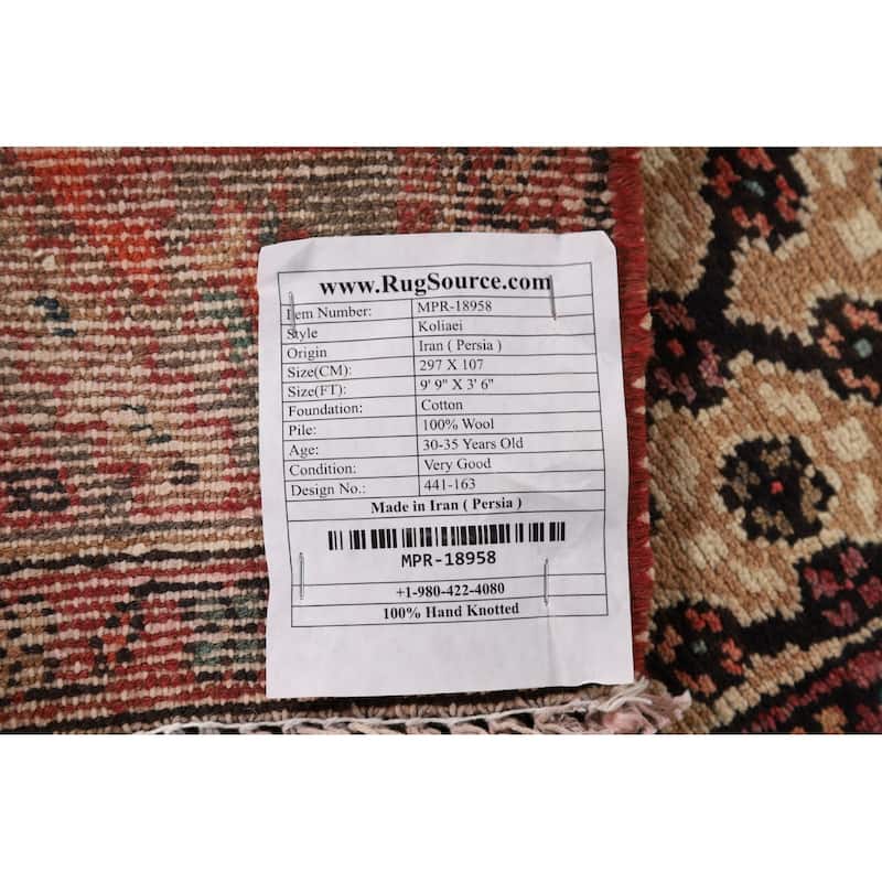 Geometric Koliaei Persian Vintage Runner Rug Handmade Wool Carpet - 3'6" x 9'9"