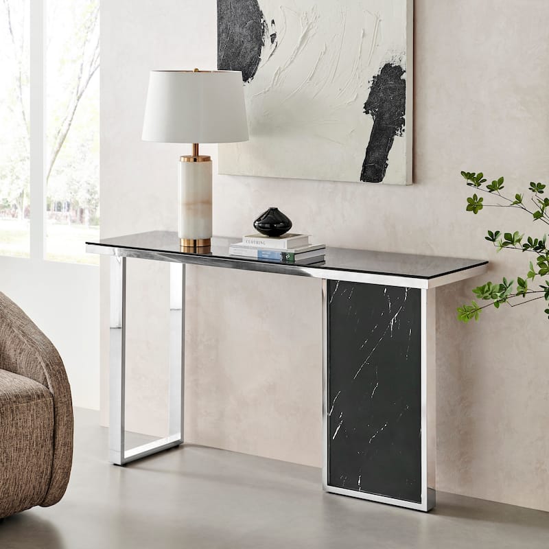 Monolith Chic Marble Console Table - Black Marble