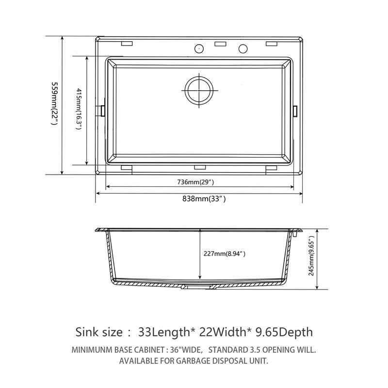 Drop-In Single Bowl Quartz Kitchen Sink