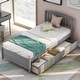 preview thumbnail 10 of 16, Twin size Platform Storage Bed with 2 Side Drawers & Vintage Headboard, Solid Wood Slats Support, Bedroom Furniture Grey