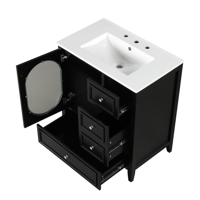 30" Bathroom Vanity with Sink, Bathroom Vanity Cabinet with Three Drawers and Door, Solid Wood and MDF