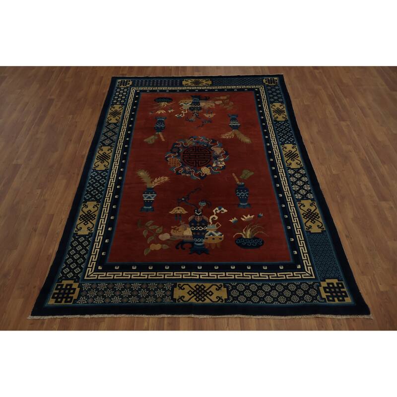 Hand Knotted Oriental 100% Wool Carpet Traditional Medallion Oranges & Rust Art Deco Area Rug - 8' 11'' X 6' 0''