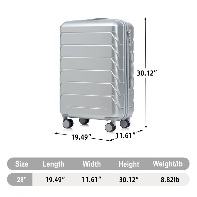 28 Inch Large Checked Luggage, Scratch Resistant Surface Four Multi-Directional Wheels, With Combination Lock and Side Hooks