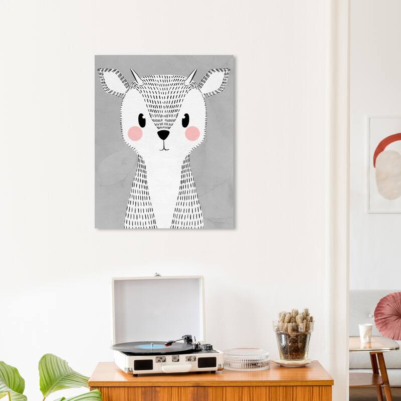 Wynwood Studio Canvas Animals Crosshatch Deer White and Modern & Contemporary Wall Art Canvas Print - 24 x 20