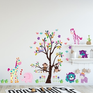 Walplus Happy Animals Colorful Tree Wall Sticker DIY Art Nursery Decor