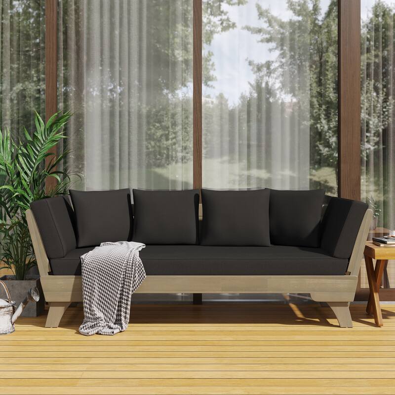 Roomfitters Outdoor Sofa Daybed, Adjustable Wood Frame with Cushions, Patio or Balcony Seating in Dark Gray