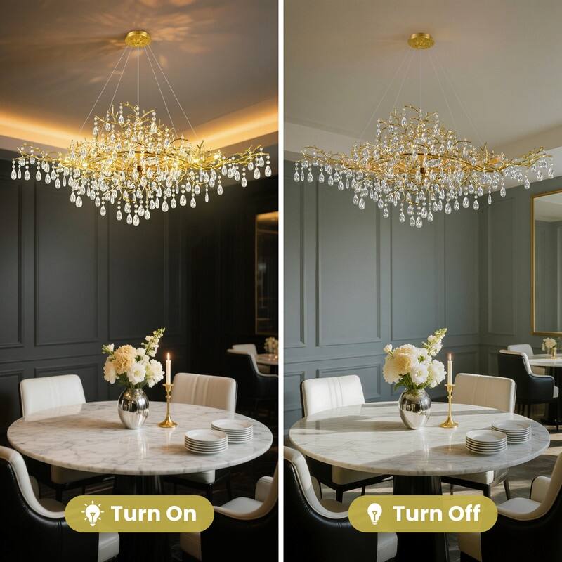 47 in. Raindrop Chandeliers, 12-Light Luxury Crystal Silver Tree Branch Chandelier for Dining Room, Kitchen Island,